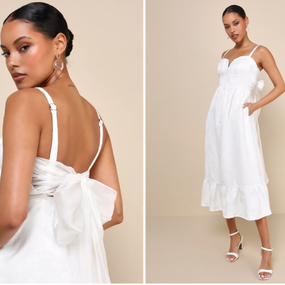 Lulu's Elegant White Midi Dress